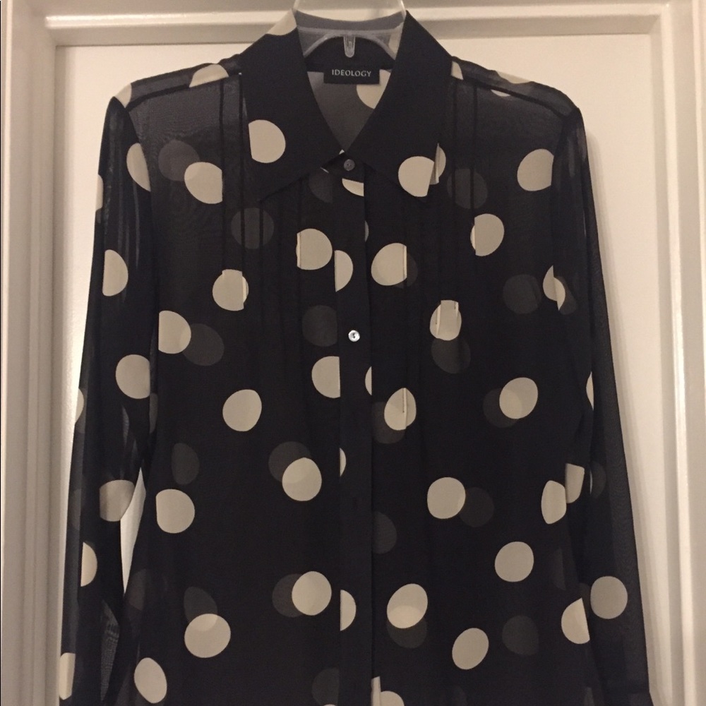 Black and White Sheer blouse with ruffle sleeves